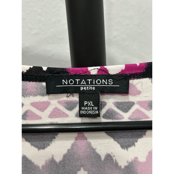 Notations Petite Womens Multicolor Ikat Print Short Flutter Sleeve Top Sz XLP - Picture 5 of 8